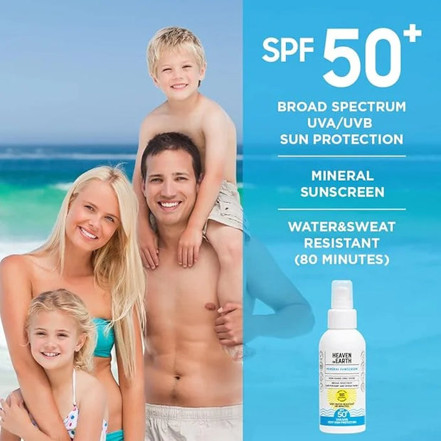 Natural and Vegan SPF 50+ Mineral Sunscreen for Full Body - Water Resistant (80 Minutes), Unscented, Titanium Dioxide FREE...