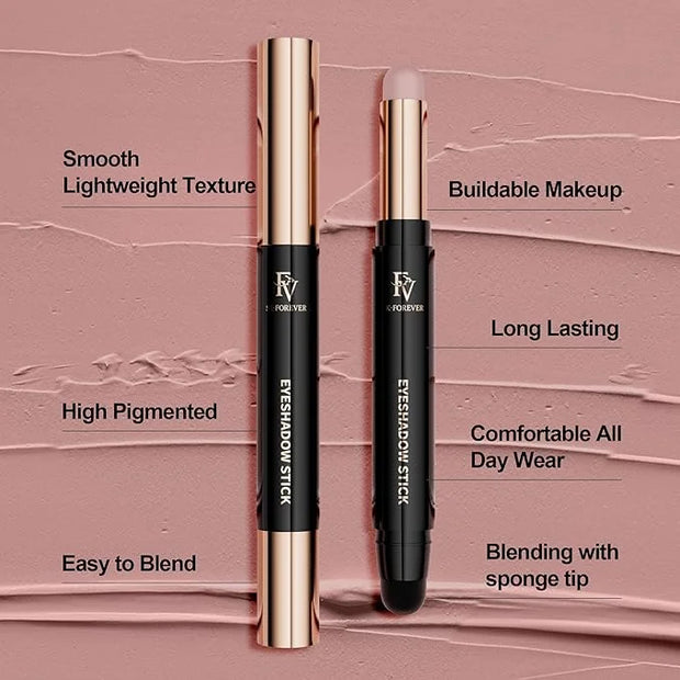 FV Long Lasting Cream Eyeshadow Stick, Waterproof & High Pigmented Eye Shadow Sticks Duo with Blending Sponge, Crease-Proo...