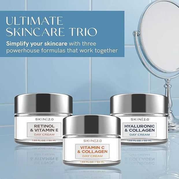 Skin 2.0-3 Day Creams Value Set - Dermatologist Tested, Hydrating - Anti-Aging, Clean Beauty, Natural Ingredients, Cruelty...
