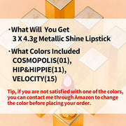 Oulac Metallic Pink Lipstick Set 3PCS High Impact Lipcolor with Moisturizing Formula, Vegan Beauty, Full-Coverage Lip Colo...