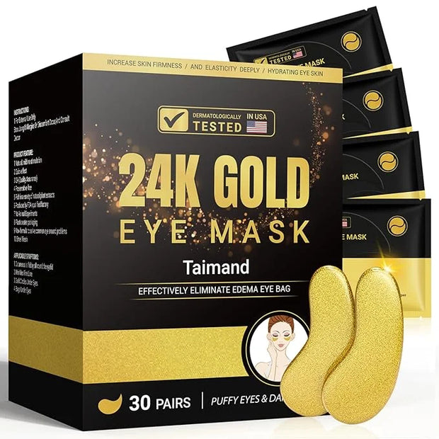 Under Eye Patches (30 Pairs), 24K Gold Under Eye Mask for Puffy Eyes, Dark Circles,Bags and Wrinkles with Collagen,Relieve...