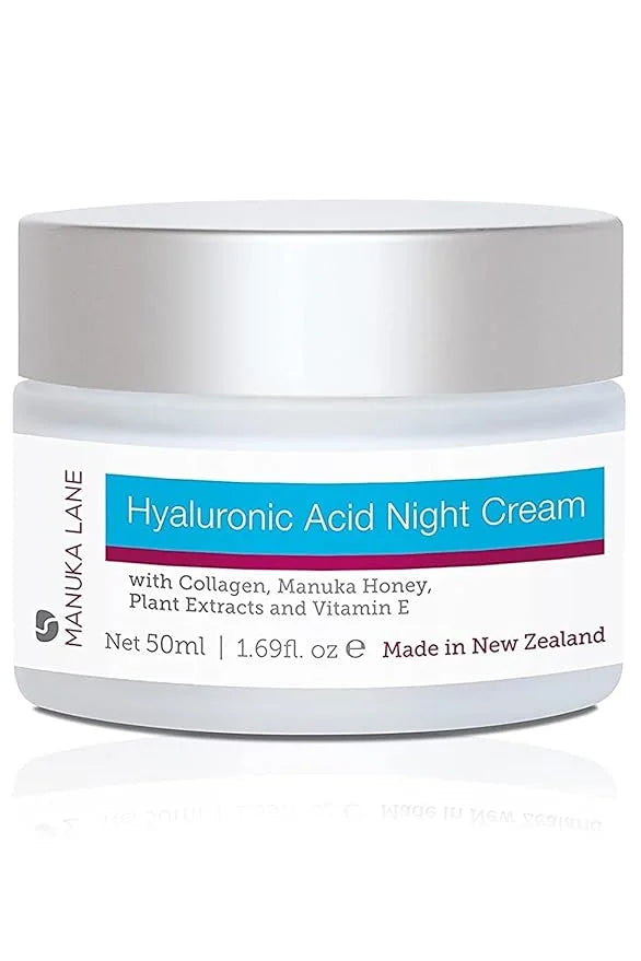 Hyaluronic Acid Night Cream for Face and Neck with Collagen, Manuka Honey, Plant Extracts & Vitamin E | Plant Based Formul...