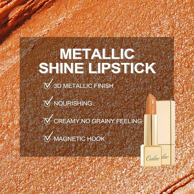 Oulac Pumpkin Color Lipstick with Metallic 3D Shine Hydrating Formula, High Impact Lip Color, Vegan Beauty, Full Coverage ...