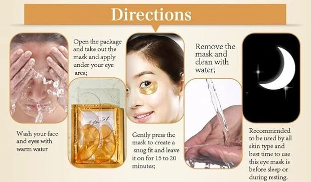 24K Gold Eye Patches Collagen Anti-Wrinkle Anti-Aging Beauty & Personal Care Dark Circles & Puffiness Brightener Rejuvenat...
