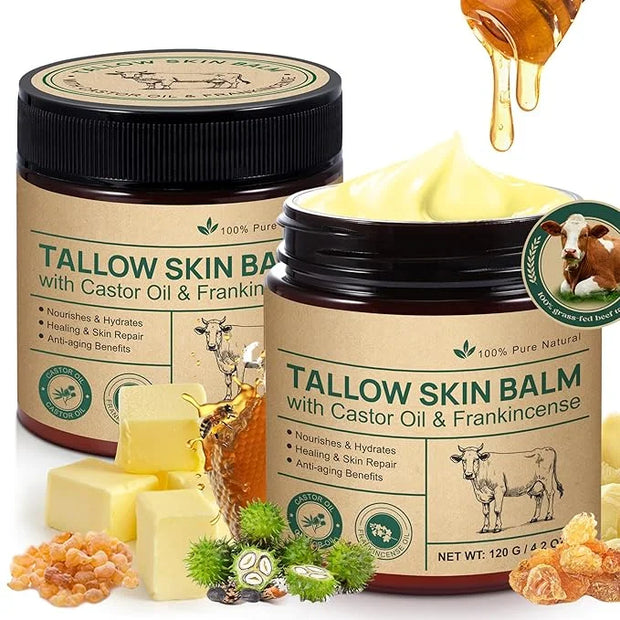 Tallow Castor Oil Frankincense Oil Handmade Skin Balm, Face & Body Moisturizer for Sensitive Skin, Eczema All-Purpose Balm...