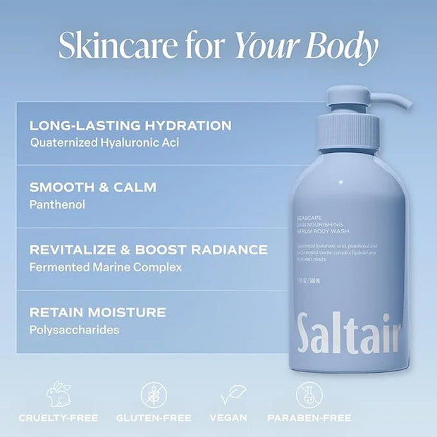 Saltair Body Wash, Seascape 2-Pack. Moisturizing Body Cleanser with Monoi Oil and Cupuacu Butter. Luxury Shower Gel for Wo...