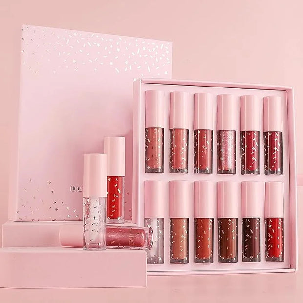 R.Y.M Pack of 12 Pcs Matte, Natural, Moisturizing, Plumper Lip Gloss Sets, Liquid Stick Set Long Lasting for Lip Color, Mi...