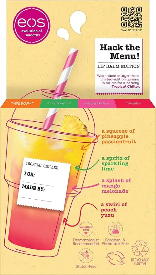 eos Flavor Lab Secret Menu Lip Balm Gift Set - Tropical Chiller, Limited-Edition, Moisturizing, Hydrating, Dry Lips, Varie...