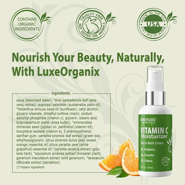 Organic Vitamin C Face Moisturizer with Anti-Aging, Brightening, and Wrinkle-Smoothing Properties. - Product Image