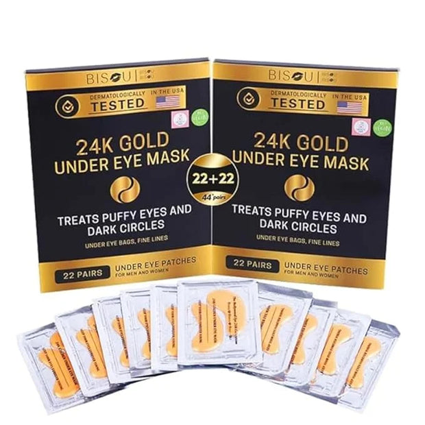 24K Gold Under Eye Patches (44 Pairs) – Collagen Masks for Dark Circles, Puffiness & Wrinkles – Skincare Treatment for Wom...