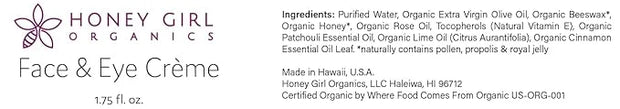 Honey Girl Organics Face & Eye Crème, USDA Certified Organic Facial Moisturizer & Under Eye Cream for Wrinkles, Dark Circl...