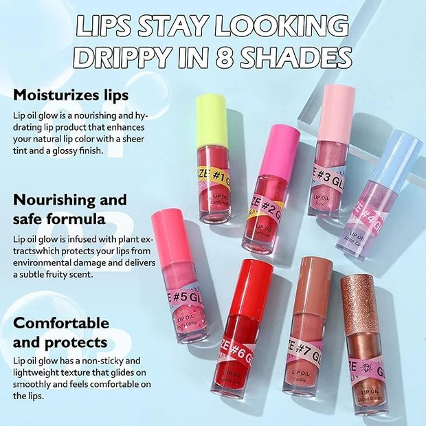 Lip Gloss Oil Set-2 Colors Hydrating Tinted Lipgloss Lip Glow Oil,Non-sticky Shiny and Vegan Lip Glaze, Glitter Crystal Je...