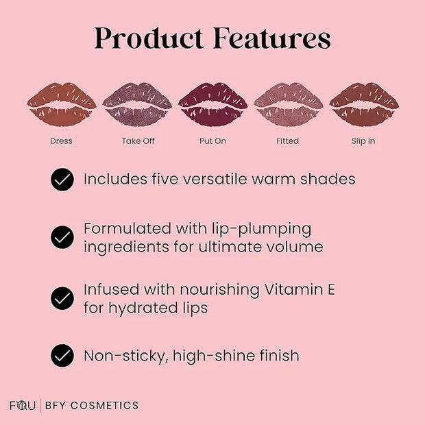BFY Cosmetics 5-Pack Plumping Lip Gloss - Warm - Product Image