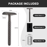 Single Blade Safety Razor for Men with Silicone Cover & 10 Blades Double Edge Safety Razor for Travel Metal Eco-Friendly R...