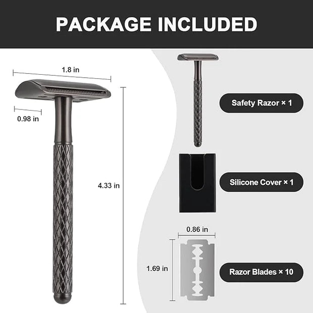 Single Blade Safety Razor for Men with Silicone Cover & 10 Blades Double Edge Safety Razor for Travel Metal Eco-Friendly R...