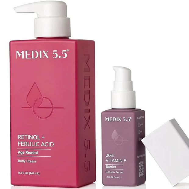 MEDIX Retinol Body Lotion + 20% Vitamin F Booster Serum Moisturizer 2PC Skin Care Set | Crepey Skin Care Treatment | Retin...