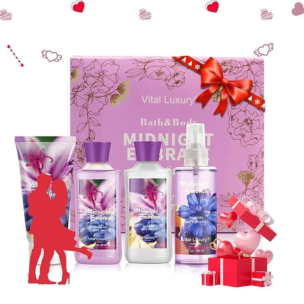 Midnight Embrace Bath & Body Kit, 3 Fl Oz, Ideal Skincare Gift Home Spa Set, Includes Body Lotion, Shower Gel, Body Cream,...