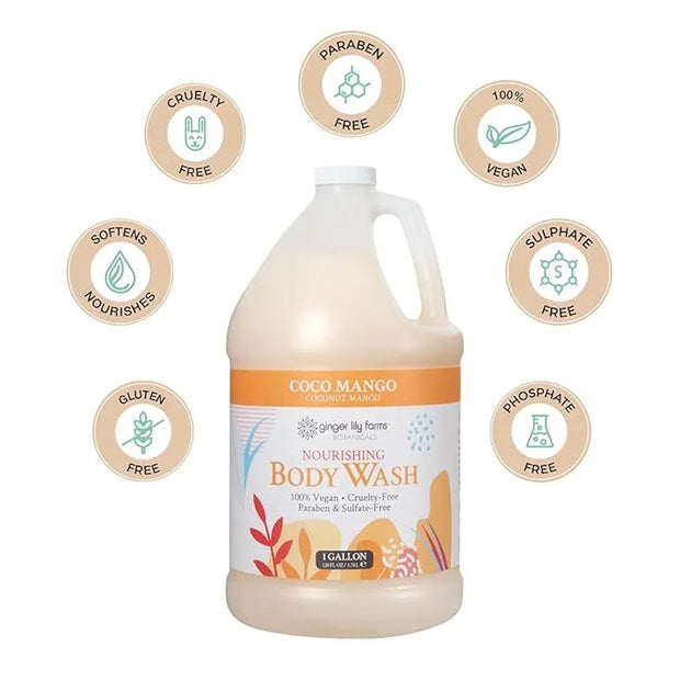 Ginger Lily Farms Botanicals Nourishing Body Wash, Coco Mango, 100% Vegan & Cruelty-Free, Coconut Mango Scent, 1 Gallon Re...