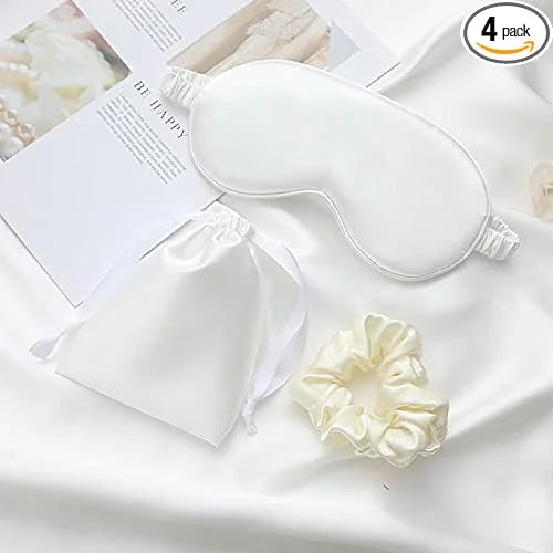 Silk Satin Sleeping Eye Mask, White Sleep Eye Night Blindfold for Women and Men, Soft Breathable Blackout Eyeshade Eye Cov...