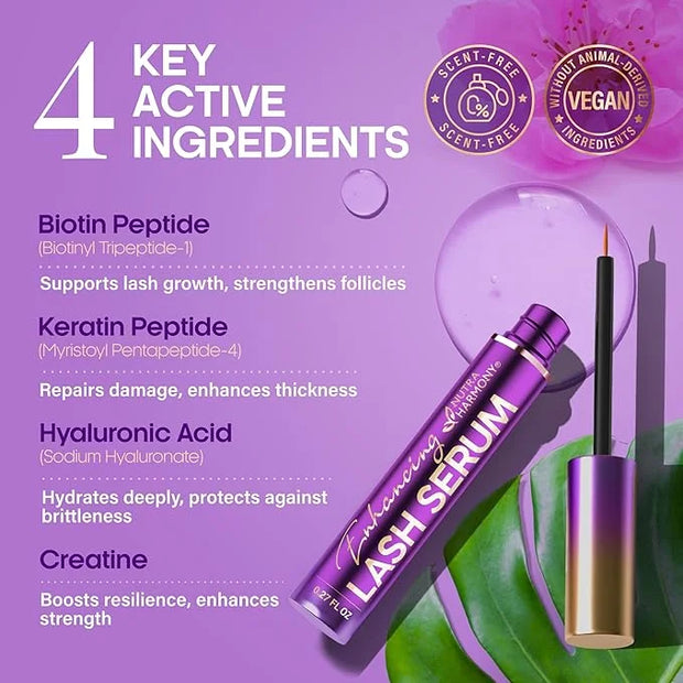 Enhancing Lash Serum for Eyelash Growth with Keratin and Biotin Peptides, Hyaluronic Acid, Creatine for Longer, Fuller, Th...