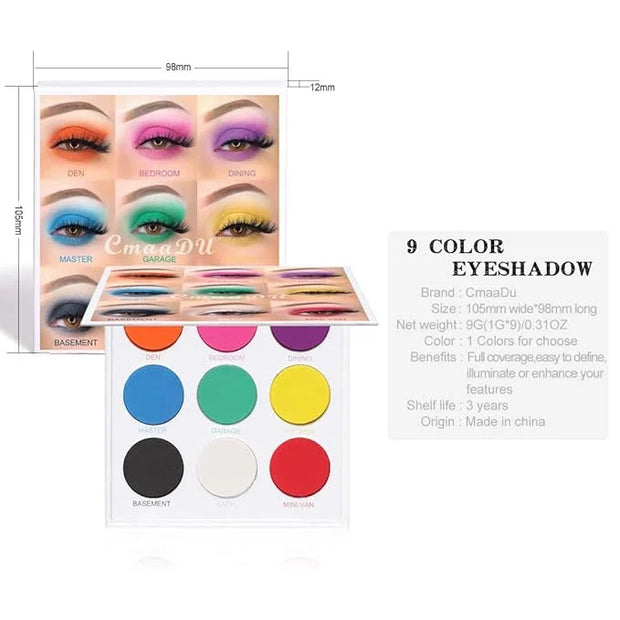 Rainbow Eyeshadow Palette - 9 Colors, High Pigmented, Bright Neon, Waterproof & Natural Finish - Product Image