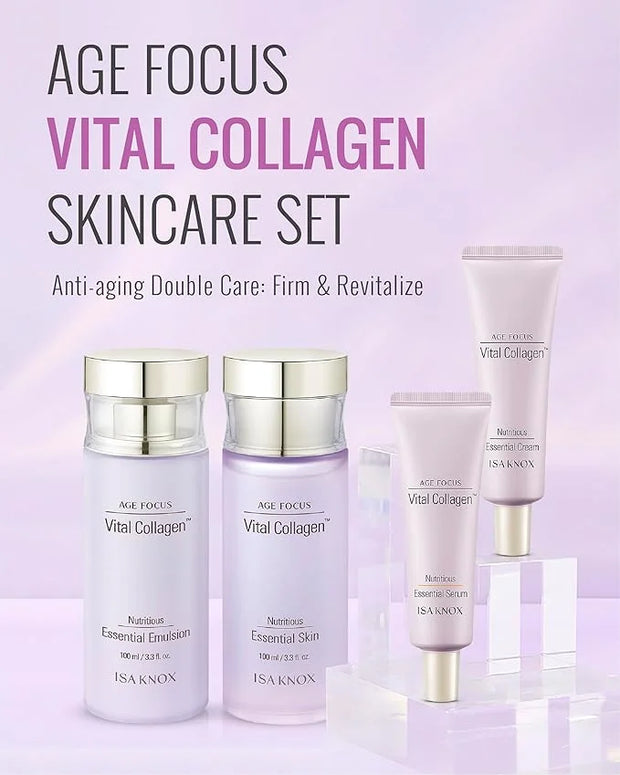 ISA KNOX Age Focus Vital Collagen Skincare Set (14.54 fl oz) - Korean Skincare for Firming, Hydrating, and Nourishing. wit...
