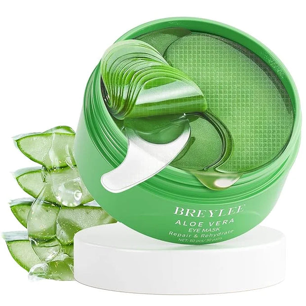 BREYLEE Aloe Vera Eye Masks - 60 Pcs - Reduce Puffy Eyes & Dark Circles, Firm & Improve Under Eye Skin, Pure Natural Extra...