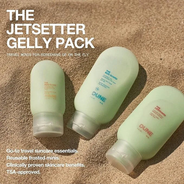 Jetsetter Gelly Pack Mini Travel Set - 7x Award-Winning Dermatologist Recommended Clear Gel Suncare for Face and Body - Bo...