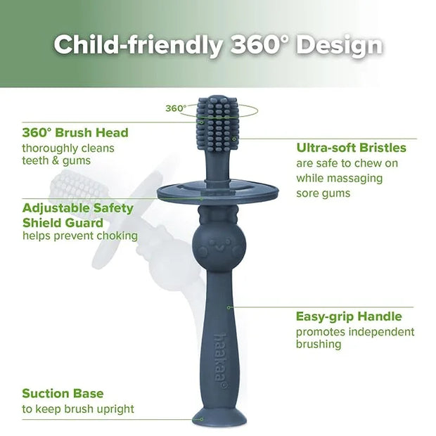 haakaa 360° Baby Toothbrush with Suction Base - Gentle Cleaning for Infant Self-Brushing Training, Food-Grade Silicone, Ad...