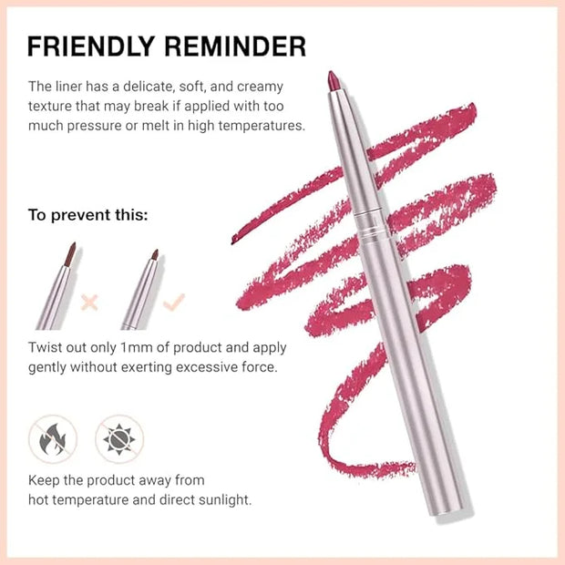 evpct Silky Lip Liner Pencil Retractable, Ruby Red Smooth Lip Liner Creamy Velvet Lipliner Long-Lasting for Korean Makeup ...