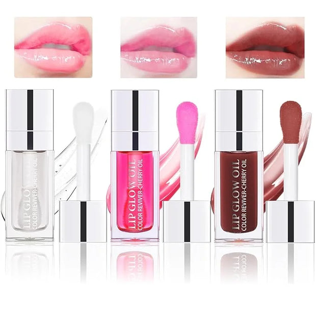 3PCS Lip Oil Set, Hydrating Lip Mahogany)