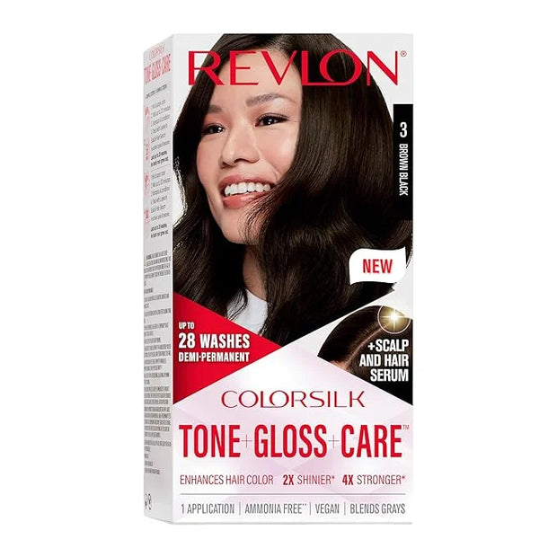 Revlon ColorSilk Tone + Gloss + Care Demi Permanent Hair Color, Dye Kit with Leave-In Scalp and Haircare Serum, 2x Shinier...