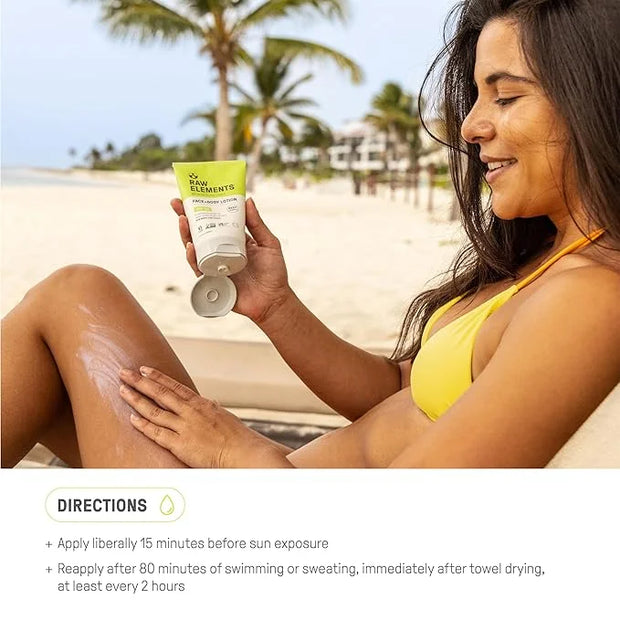 Raw Elements Face and Body Mineral Sunscreen SPF 30 Tube, Organic Sunblock Daily Protection, Non Toxic Reef Safe, Water Re...