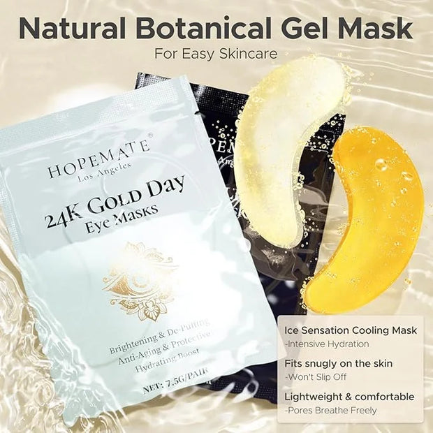 Under Eye Patches for Puffy Eyes,Dark Circles,Wrinkles & Eye Bags-Day & Night Eye Mask Gel Set with Collagen & 24K Gold,Id...