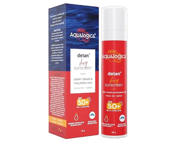 Detan+ Dewy Face Sunscreen with SPF 50+ & PA++++ | Broad Spectrum Protection & No White Cast | Fights Sun Damage with Cher...