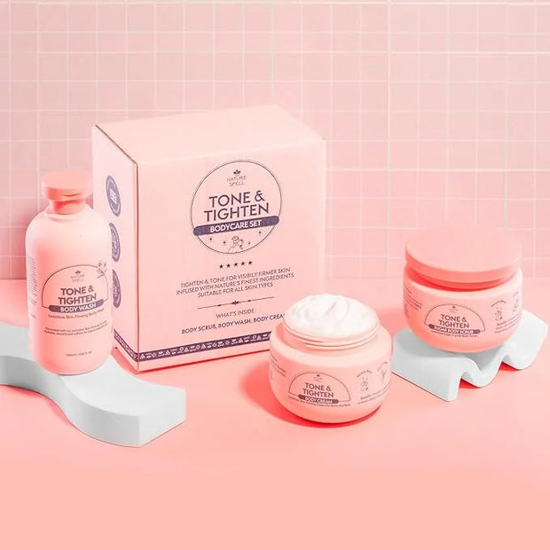 Nature Spell Tone & Tighten Skin Firming Gift Set – Body Wash, Sugar Body Scrub, & Body Cream - Skin-Firming Trio Infused ...