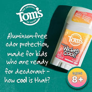 Tom's of Maine Aluminum-Free Wicked Cool! Natural Deodorant for Kids, Summer Fun, 1.6 oz. (Pack of 3) (Packaging May Vary)...