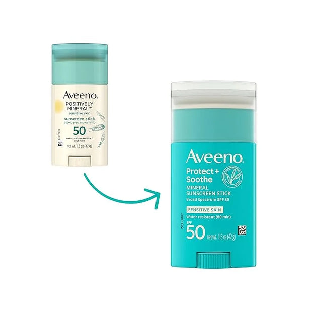 Aveeno Protect + Soothe Mineral Sunscreen Stick for Sensitive Skin, SPF 50, Water-Resistant for 80 minutes, Face & Body Su...
