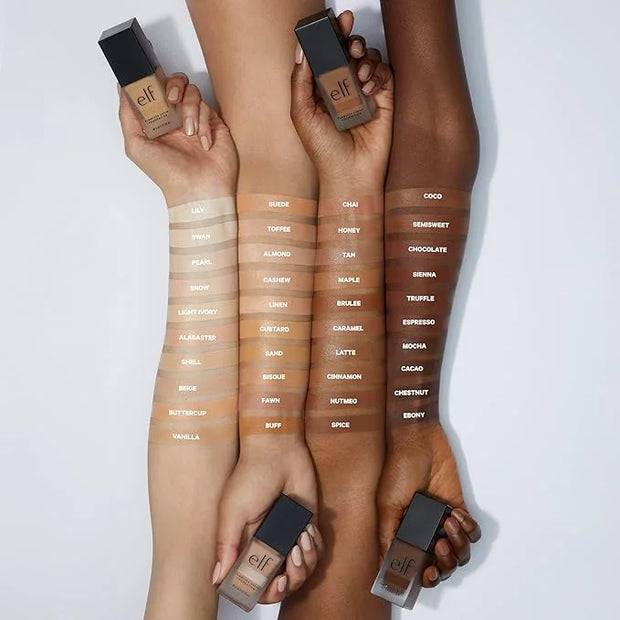 e.l.f. Flawless Satin Foundation, Lightweight & Medium Coverage, Semi-Matte Finish, Vegan & Cruelty-Free, Maple, 0.68 Fl O...