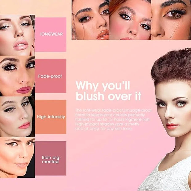 12 Colors Blush Palette,Highlighter Blush Powder Makeup,Long-Wearing,Smudge Proof,Natural-Looking,Blendable Cruelty-Free M...