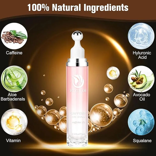 5% Caffeine Eye Serum, Eye Cream with 360°Massage Ball for Dark Circles and Puffiness, Fine Lines and Under Eye Bags, 0.5 ...