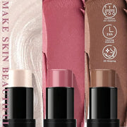 3 Pcs Cream Blush Contour Highlighter Stick for Cheeks Eyes Lips Lightweight Dewy Finish Blush Stick Waterproof Long Lasti...