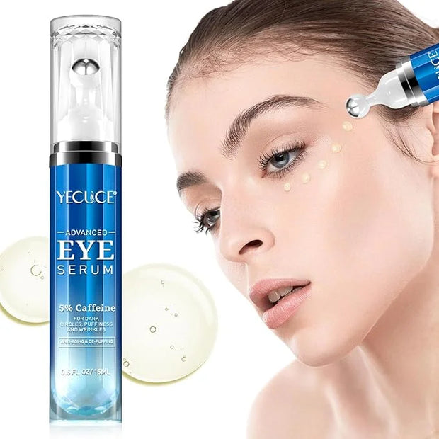5% Caffeine Eye Serum, Under Eye Roller Cream for Dark Circles, Puffiness, Bags Under Eyes - 360° Massage Ball Cream for W...