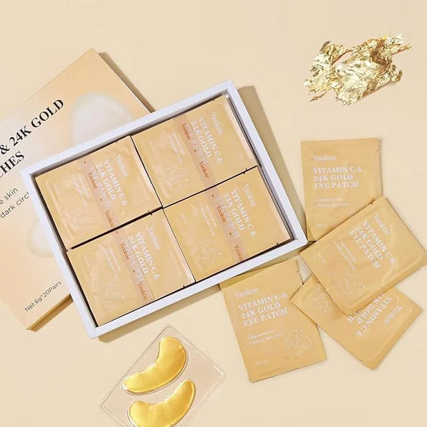 Under Eye Patches for Dark Circles,Puffy Eyes,20 Pairs Face Masks SkinCare With Vitamin C and 24k Gold - Product Image