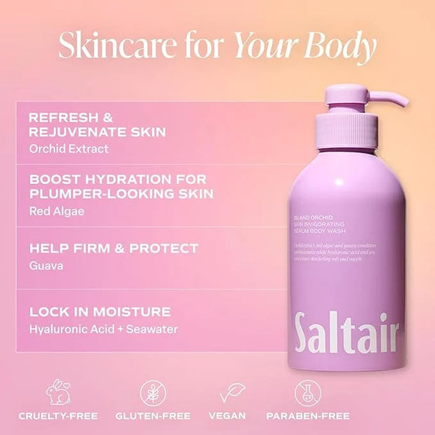 Saltair Body Wash, Island Orchid 2-Pack. Moisturizing Body Cleanser with Monoi Oil and Cupuacu Butter. Luxury Shower Gel f...