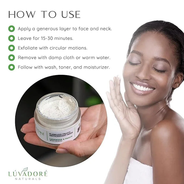 Flawless Fruits Antioxidant Mask – Lavender and Peach Face Masks Skincare Enriched with Red Wine, Green Tea Extracts – Rev...