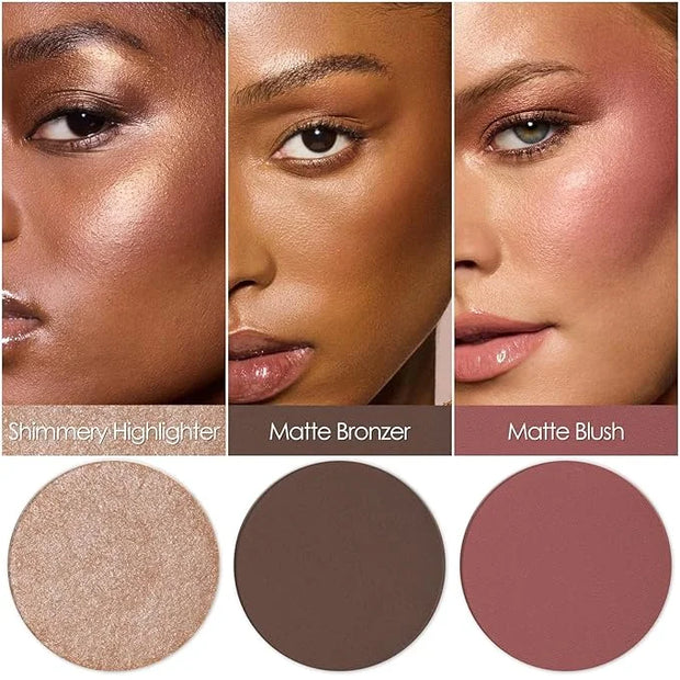 FOCALLURE Blush and Highlighter Palette,3 in 1 Contour Palette,Cruelty-Free Matte Bronzer Powder,Shimmer Illuminator Highl...