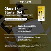 COSRX Glass Skin Starter Set + Hydrogel Mask 3EA- Snail 96% Essence Duo and Glass Glow Hydrogel Collagen Face Mask, Travel...