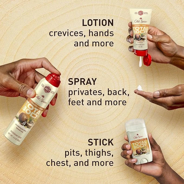 Old Spice Whole Body Deodorant for Men, Total Body Deodorant, Vanilla + Shea, Aluminum Free Deodorant Cream for 24/7 Fresh...