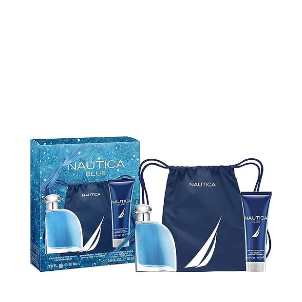 Nautica Blue Men's 3 pc. Eau de Toilette, Body Wash and Toiletry Bag Holiday Gift Se - Product Image